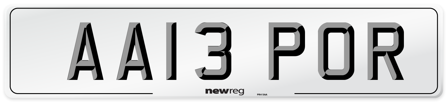 AA13 POR Number Plate from New Reg